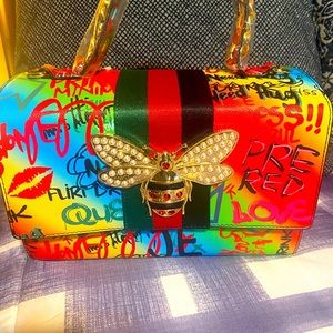Multi color tote and shoulder bag